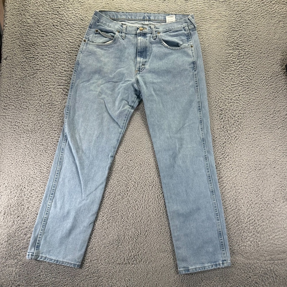 Wrangler Rugged Wear Jeans Mens 34x32 Blue Cotton Denim Straight Relaxed Fit